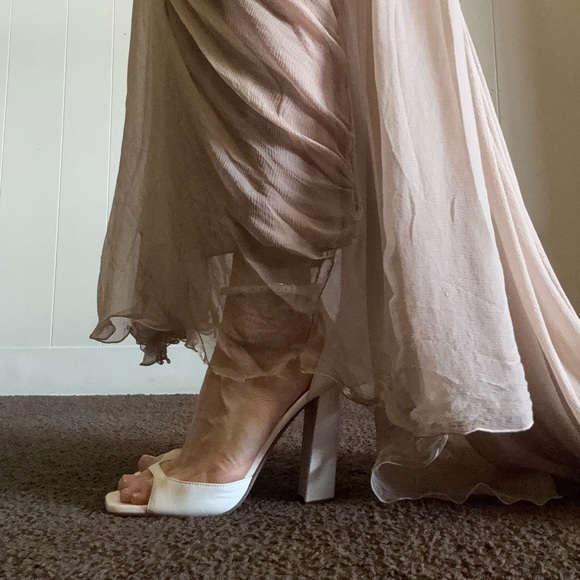 Adelie Plunging Draped Plisse Slit Gown In Desert Rose - Picture 10 of 16